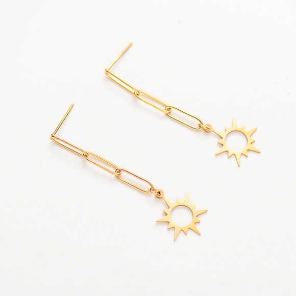 Stainless Steel Hollow Out Sun Drop Earrings - Picture 3 of 5